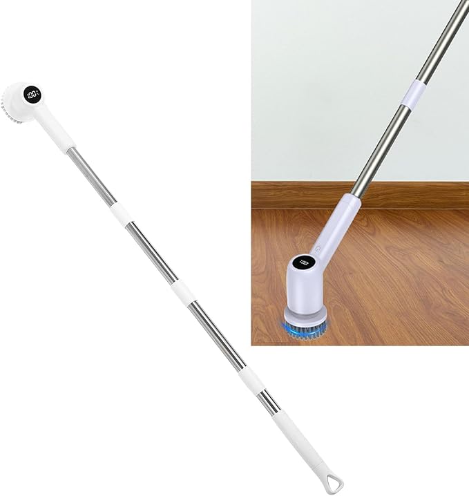 Electric Rotating Scrubber, Power Shower Scrubber Multifunctional Cordless Electric Cleaning Brush with Detachable Long Handle for Bathroom