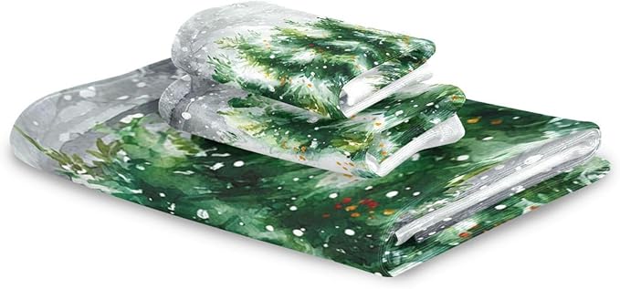 Pfrewn Christmas Winter Towels Set of 3 Rustic Christmas Tree with Snowflakes Bathroom Towel Soft Absorbent Bath Hand Towels Washcloth Guest Towel Sets Xmas Holiday Decor
