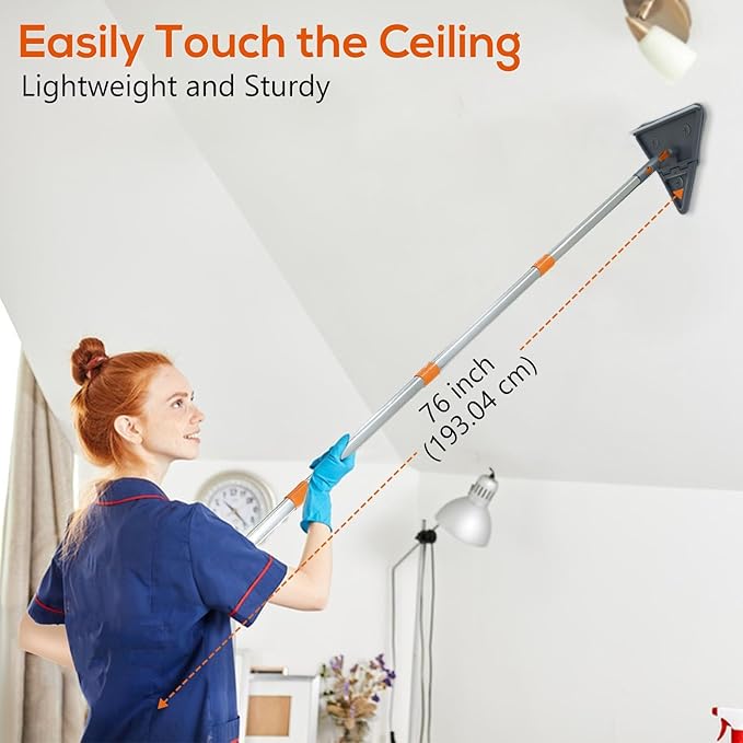 Base Boards Cleaning Tool with Long Handle 76 Inch, 360° Rotatable Wall Cleaner Mop Base Board Cleaner Tool, Wall Cleaning Mop with 10 Reusable Pads for Walls, Ceilings and Baseboards
