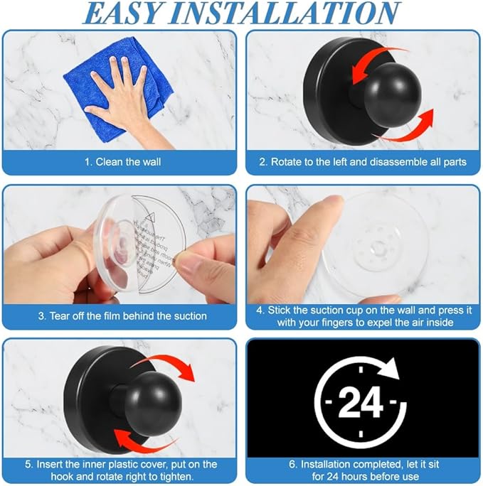 Picowe Suction Cup Hooks, Heavy Duty No Drill Holds Weight, Removable Adhesive Grips for Tile, Glass, Mirror, Shower - Perfect for Bathroom, Kitchen, Office Organization (2)