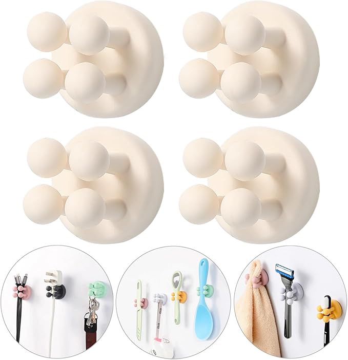 iBetterLife 5Pcs Self-adhesive Hooks Holders - Mounted to Wall Mirror for Clipping & Hanging Toothbrush Razor Towel Key Plug Cable, Utility Holder for Kitchen Bathroom Home Office Dorm Room Essentials