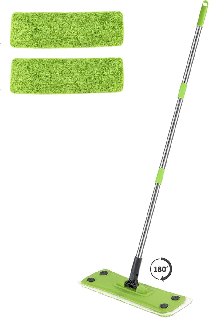 Green Mop, Flat Mops for Floor Cleaning with Long Handle, Small Dry Mops, Home Floor Cleaning Mop Tool for Wood/Tile/Laminate/Marble