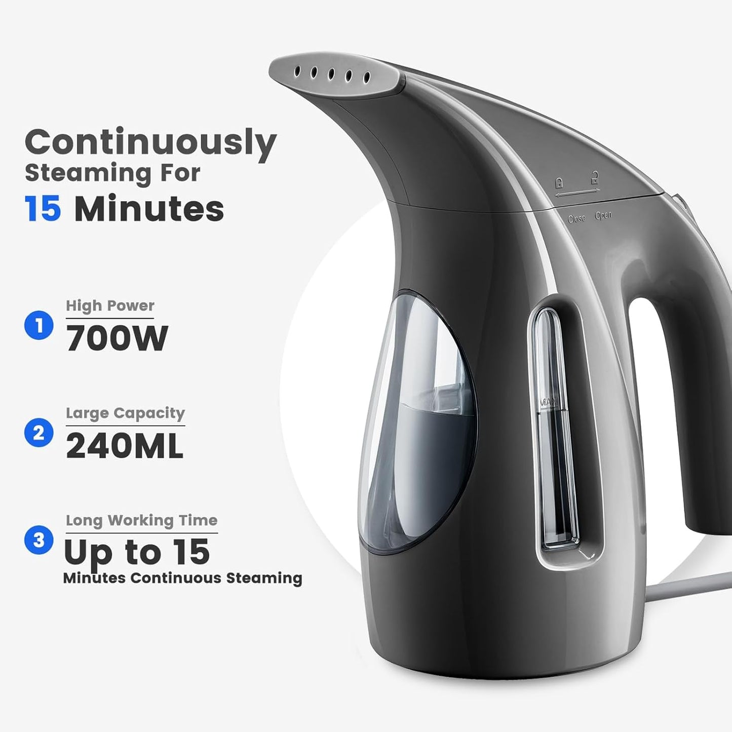 Portable Garment Steamer – 700W Handheld Clothes Steamer, 240ml Tank, Fast Wrinkle Remover for Home & Travel (110-120V, Black)