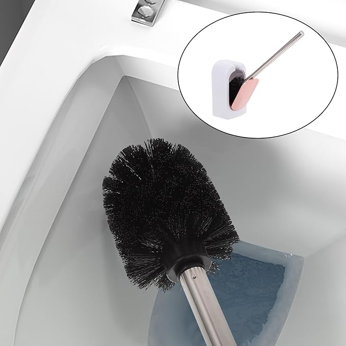 Wall-Mounted Long Handle Toilet Brush Set with Soft Bristles, Plastic Holder for Bathroom Deep Cleaning, Nordic Pink Bathroom Accessories