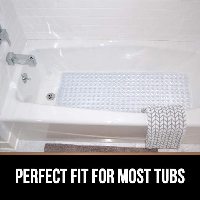 Gorilla Grip Bath Tub Mat and Shower Mat, Both Black, Bath Mat 35x15 Size, and Shower Mat 21x21 Size, 2 Item Bundle