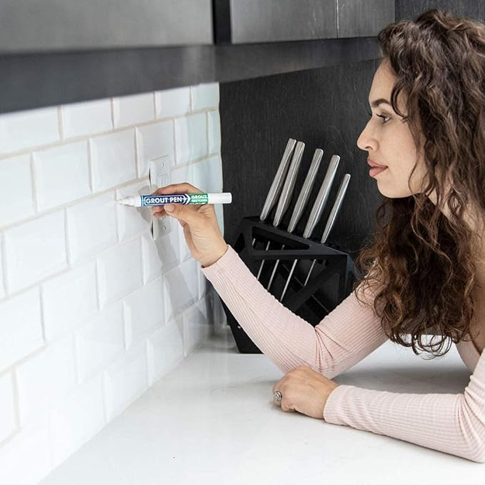 Grout Pen Tile Paint Marker: Waterproof Grout Colorant and Sealer Pen to Renew, Repair, and Refresh Tile Grout - Cleaner Coating Stain Pens - 2 Pack, 5mm Narrow Ivory and 5mm Narrow White Tip