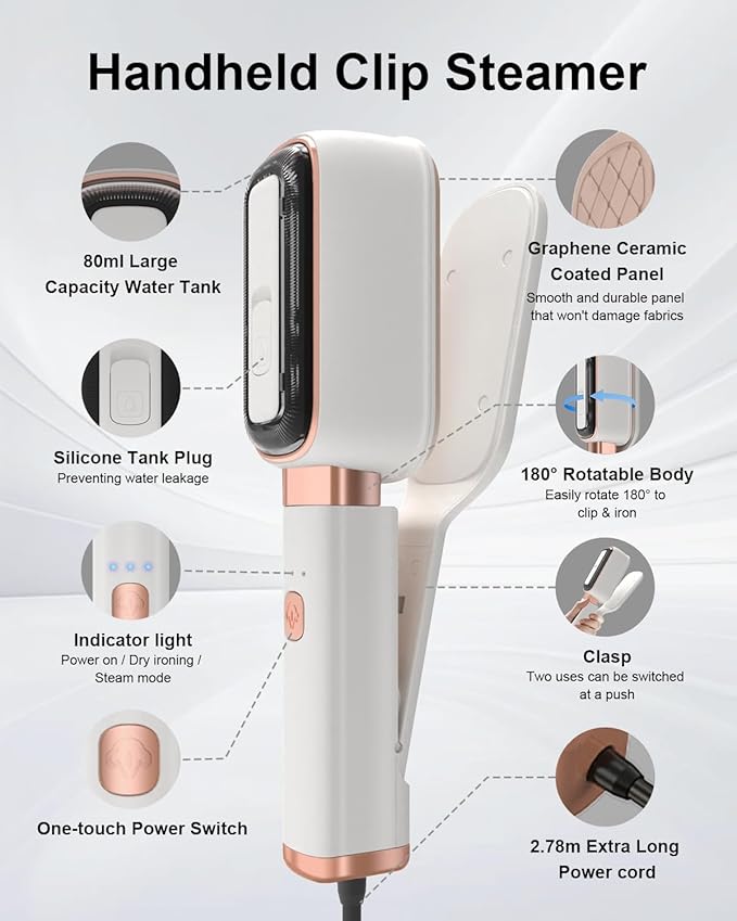 Travel Steamer for Clothes, 3 in 1 Portable Handheld Steamer, Steam Iron Wet & Dry Ironing,15s Fast Heat Up, 180° Flip, 1000W Light Mini Steam Iron for Travel and Home (Beige)