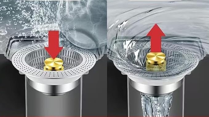 Upgraded Anti-Clogging Kitchen Sink Filter: 3-in-1 Stainless Steel Stopper for Quick Drainage and Odor Prevention(2pack) (Golden)