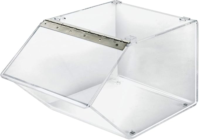 12" Acrylic Stacking Bin Display with Metal Hinged Lift-Open Lid