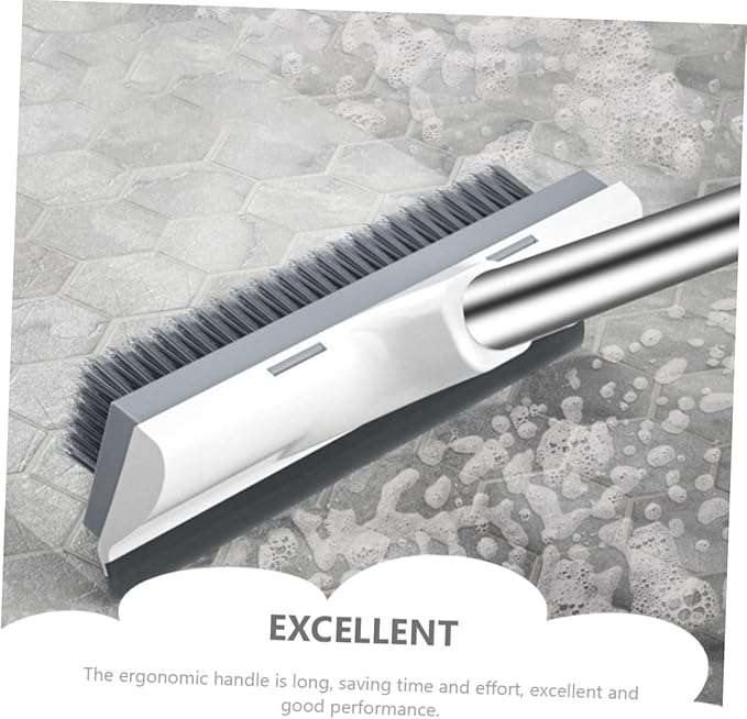 Healifty Floor Scrub Brush with Long Ergonomic Handle for Bathroom and Stiff Bristles Scrubber and Scraper Combo for Tile Grout Bathtub and Floor Corners Space Saving Hanging Design