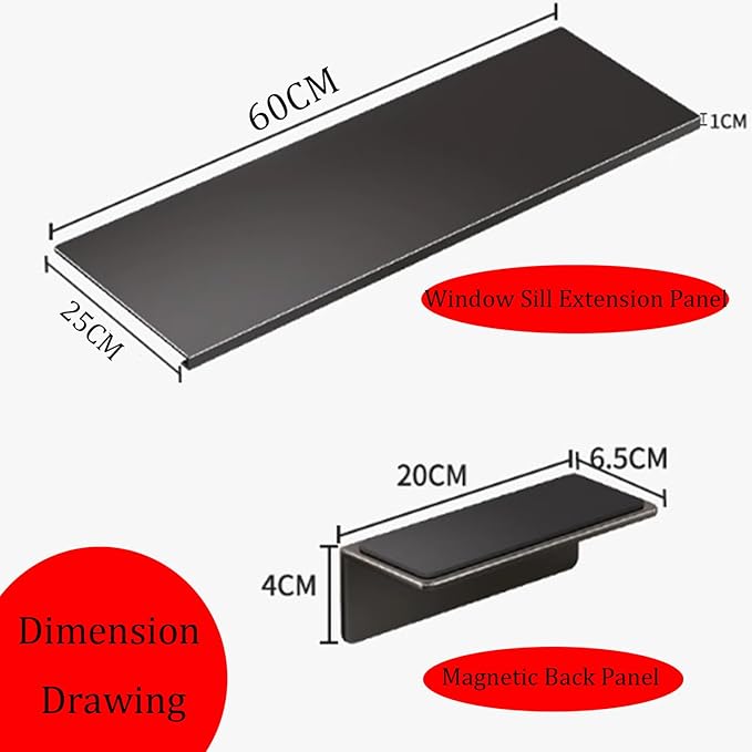 AWSAD Window Sill Extender 24x10in Countertop Extension Board with Magnetic Base Carbon Steel Ledge Plant Shelf for Kitchen, Bathroom (White, 23.6x9.8in)