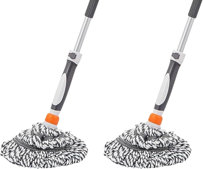 Superio Twist Mop Self Wringing Mop with Scrubber Microfiber Head for Hardwood, Tile, Laminate Floors - Commercial/Industrial Use - Grey (Pack of 2)