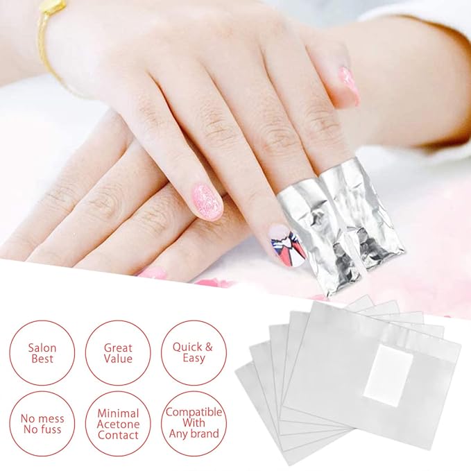 500Pcs Nail Foil Wraps Remover Nail Soak Off Foils Foil Nail Wraps Nails Polish Remover Foil Wraps for Nails Removal Foils Wraps with Pre-attached Lint-Free Cotton Pads (500Pcs)