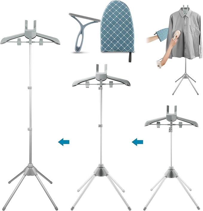 Steamer Hanger Stand with Adjustable Height, Portable Steamer Rack with Handheld Ironing Board&Hair Remover for Steaming Clothes for Homes Clothing Stores & Hotels