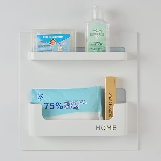 Bedside Shelf with Strong Sticky Gel,Wall Mount Organizer Holder for Cell Phone,Glasses,Remote,Keys,Adhesive Wall Shelves for Bedroom,Bathroom, Kitchen,No Drill Space Saver (Horizontal Type/White)