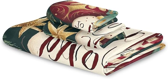 Pfrewn Christmas Winter Towels Set of 3 Holly Ball Ornament Joy Bathroom Towel Soft Absorbent Bath Hand Towels Washcloth Guest Towel Sets Xmas Holiday Decor