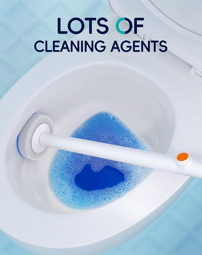 Disposable Toilet Cleaning System with Wall Mounted Brush, Holder and 18 High-Performance Refills for Deep Bathroom Cleaning