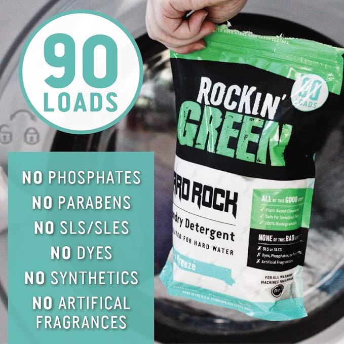 Rockin' Green Activewear 90 Loads Bundle With Hard Rock AC/DSea Breeze 90 Loads | All-Natural and Eco-Friendly | Non-Toxic and Safe for Sensitive Skin | Vegan and Biodegradable