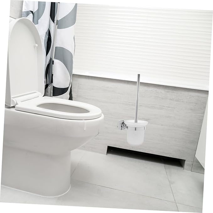 Garneck Stainless Steel Toilet Bowl Brush with Holder Long Handle Bathroom Cleaning Brush for Deep Scrubbing Glass Cup Storage Gentle Non-Scratch Bristles for Spotless Home Maintenance