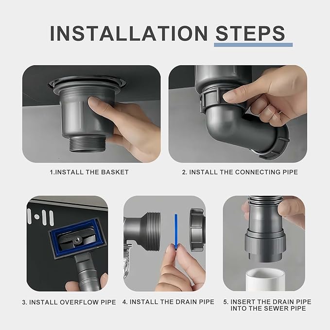 Kitchen Single Sink Drain Kit Space Saving Flexible Pipe 1 1/2" P-Trap with 3-1/2 Inch Sink Drain Assembly Kit 304 Stainless Steel
