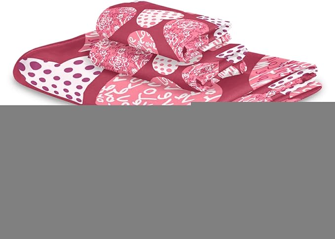 Pfrewn Pink Plaid Hearts Towels Set of 3 Romantic Love Dot Spring Bathroom Towel Soft Absorbent Bath Hand Towels Washcloth Guest Towel Sets Mother's ValentineDecorations
