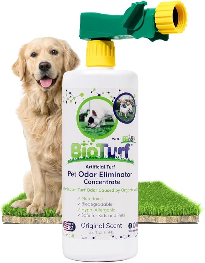 BioS+ Odor Eliminator Concentrate - Artificial Turf Cleaner for Dog Urine & Feces - Outdoor Yard Deodorizer Enzyme Odor Eliminator for Fake Grass, Patios, Kennels & Gravel - 32 oz Bottle