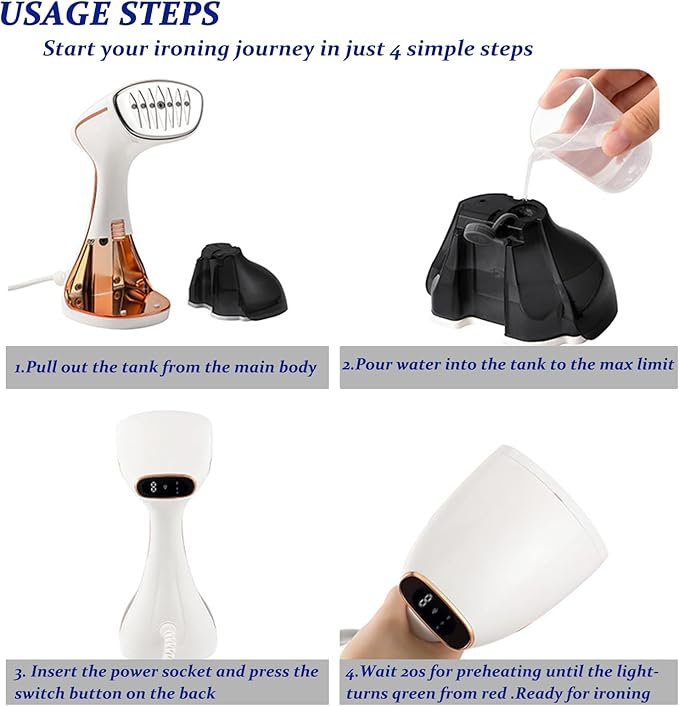 Handheld Clothing Steamer, 1430W High-Power 320ml Large Capacity Clothing Wrinkle Remover, 20s Fast Preheating Multifunctional Iron with A Maximum Steam Flow Rate of 0.74oz/min (Black)