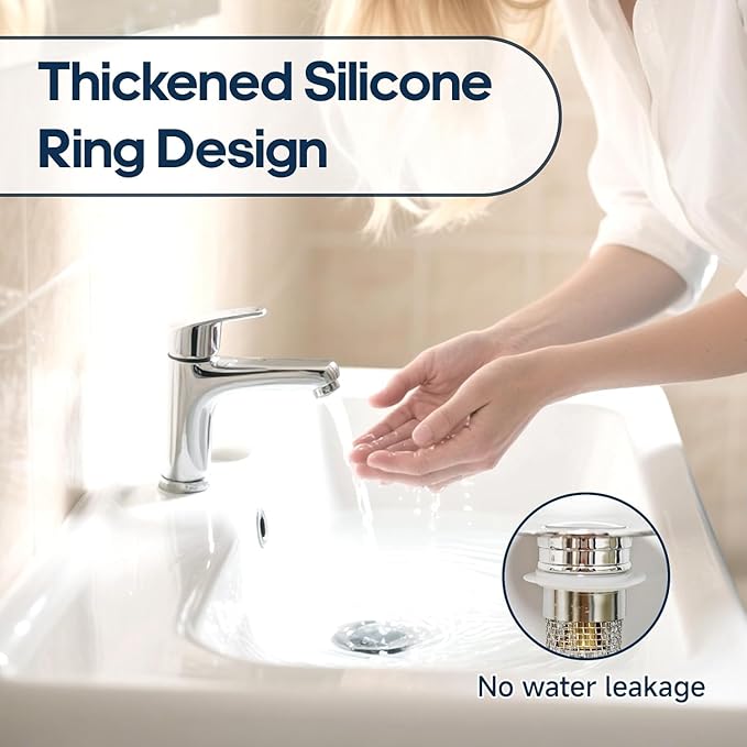 Pop Up Sink Drain Strainer, Bathroom Sink Drain Stopper with Removable Stainless Steel Drain Hair Catcher Basket, Universal Bathroom Sink Stopper Replacement, Drain Plug Filter (2PCS)