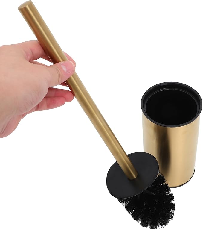Gold Toilet Brush and 304 Stainless Steel Holder Set with 3 Replacement Brush Heads Standing Bathroom Cleaning for Home