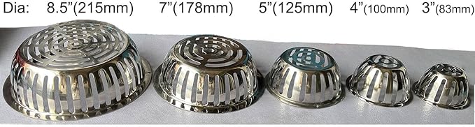 SUS304 Stainless Steel Roof Dome Drain Cover Strainer Anti-Clogging Atrium Grate 2pcs/pk (Φ: 8.5 inch)