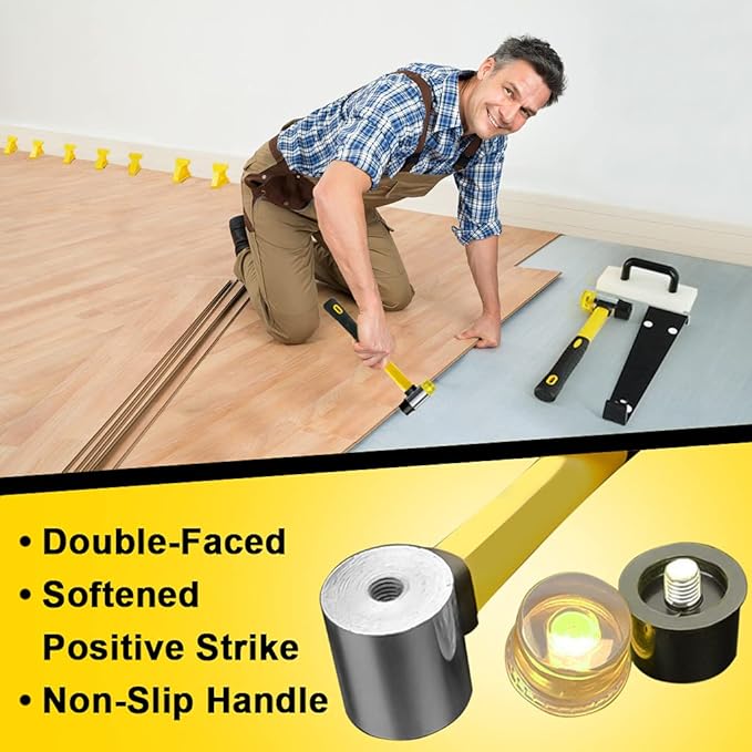 NAACOO Laminate Flooring Tools, Vinyl Flooring Tools, LVP Installation Kit, Tapping Block with Handle, 2 in 1 Spacers, Heavy Duty Pull Bar, Reinforced Double-Faced Mallet.