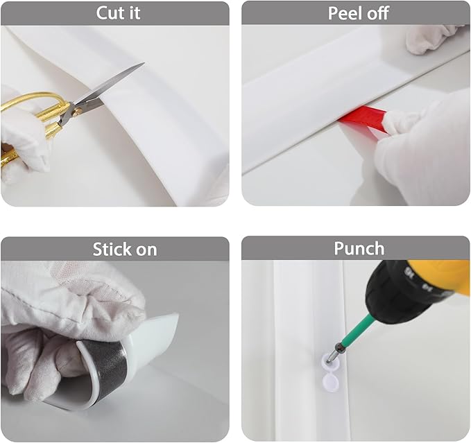 32.8ft Universal Garage Door Top and Sides Seal Strip, Waterproof Self Adhesive Professional Sealing Includes 40pcs Screws, White