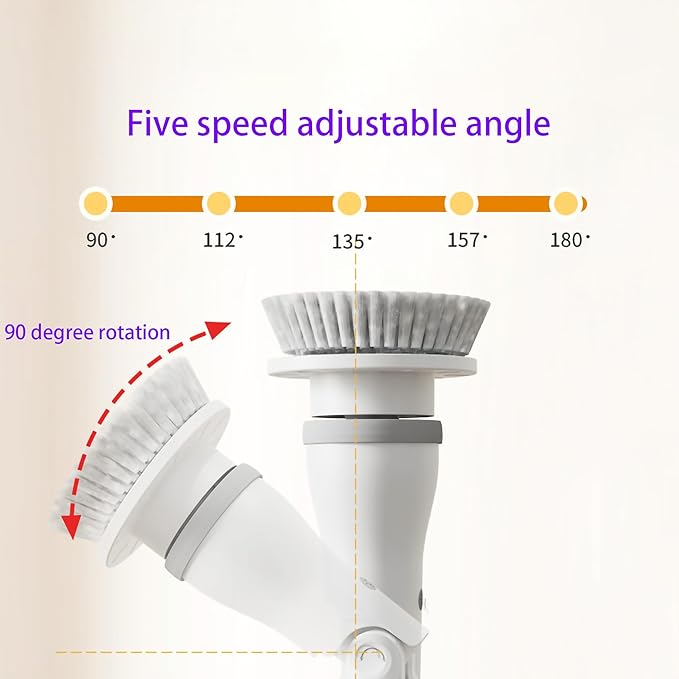 FixtureDisplays® 30-49" Adjustable Electric Spin Scrubber, Cordless Cleaning Brush with Extendable Arm 6 Replaceable Cleaning Heads, Power Shower Scrubber for Bathroom, Tub, Tile, Floor 15757