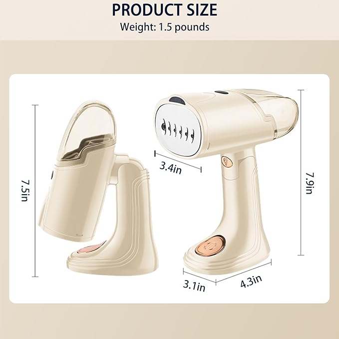 Handheld Steamer for Clothes, A 1500W Powerful Steamer with A 138ML Detachable Large Water Tank, Foldable Portable Steam Iron Suitable for Home, Dormitory, Office & Travel (Applicable to 110V) (White)
