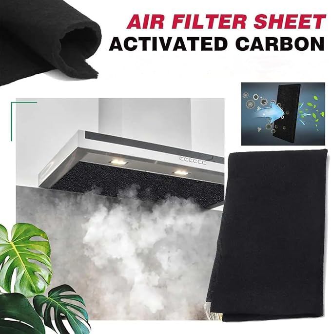 48 x 16 Inch Cut-to-Fit Activated Carbon Fabric Filter Sheet Charcoal Air Vent Filters Pad Black Range Hood Hepa AC Replacement Fabric Filter Sheet (1PCS, 48 x 16 x 0.2IN)