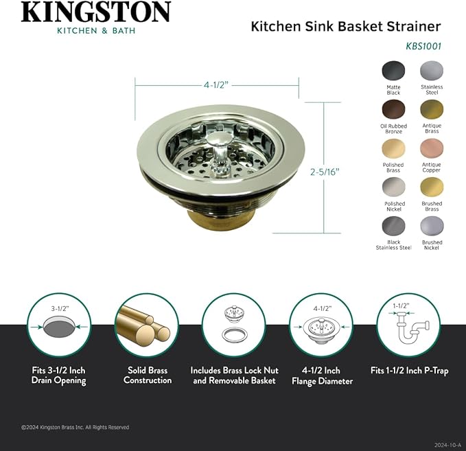Kingston Brass KBS1003 Made to Match Basket Strainer, 4-1/2" Diameter, Antique Brass