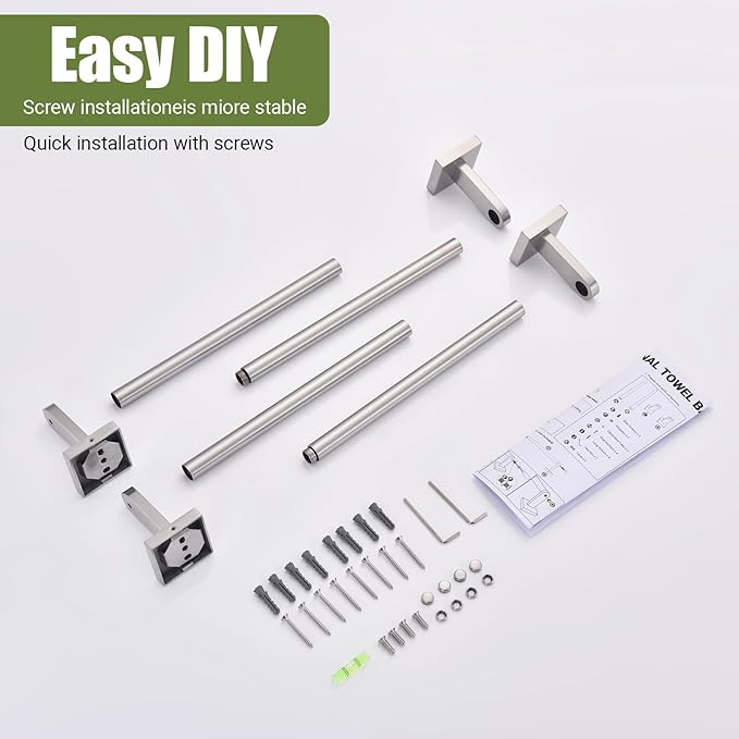 Miyili 18-Inch Brushed Towel Bar - SUS304 Stainless Steel Wall Mounted Towel Holder, Rustproof Space-Saving Towel Hanger Bathroom Accessories, 2-Pieces