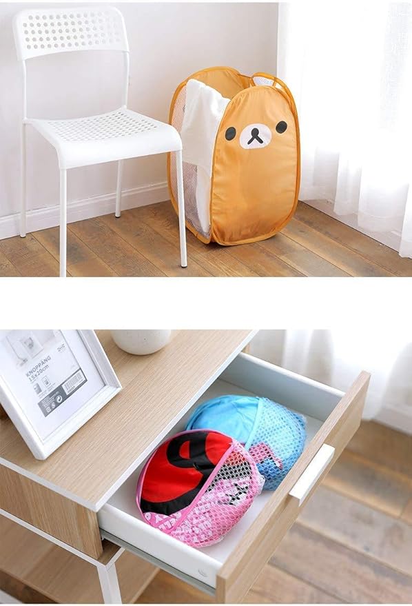 WEI LONG Mesh Popup Hamper-Foldable Lightweight Basket for Washing-Durable Clothing Storage for Kids Room,Students College Dorm,Home,Travel & Camping-Pop-up Clothes Hamper (Pink Panda)