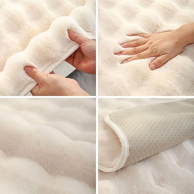 Soft Warm Faux Fur Couch Sofa Cover Thick Shaggy Fuzzy Sectional Couch Cover Non-Slip Solid Color Plush Sofa Slipcover Furniture Protector for Kids, Pets (Cream,43"x82")