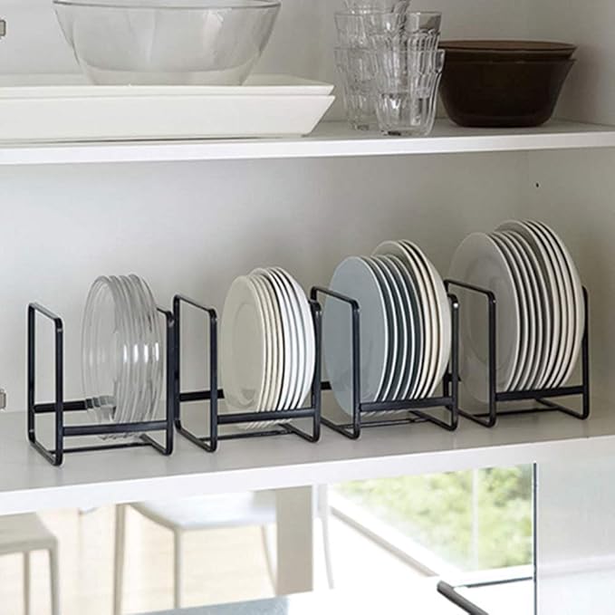 2PCS Plate Holders Organizer, Metal Dish Storage Dying Display Rack for Cabinet, Counter and Cupboard - Black, Small