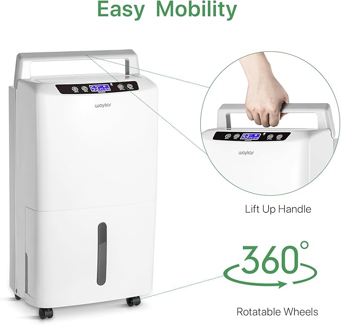 Waykar 2000 Sq. Ft. Energy Star 2025 Dehumidifier for Basement, Smart Compressor 34 Pints Dehumidifiers for home with Drain Hose and Water Tank.