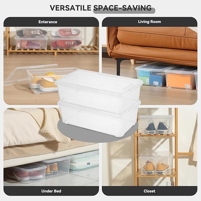 novelinks 6 Quart Clear Plastic Storage Bins with Transparent Lids Stackable Box Craft Storage Organizing Container,12 Pack