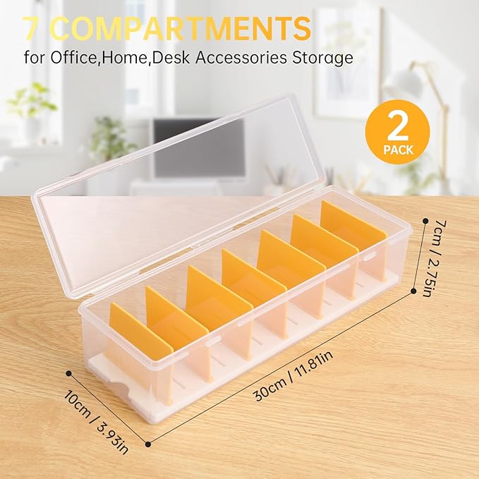 2 Pack Clear Cable Organizer Box with Lid, Plastic Charger Cable Cord Storage Organizer, Office Desk Organizers, Multifunctional Accessories Storage for Home Drawer Office, Stackable