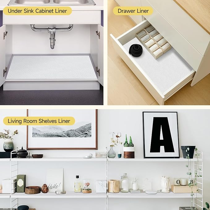 WochiTV Adhesive Shelf Liner 11.8 X 360 Inches Peel and Stick Kitchen Liner for Cabinets, Drawers Removable Protector Mat Waterproof Contact Covering for Dresser Pantry Countertops Shelves, White
