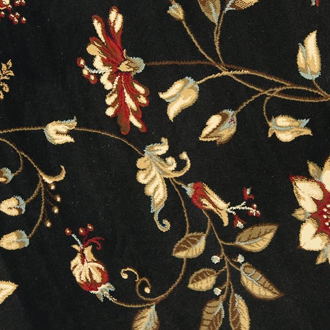 SAFAVIEH Lyndhurst Collection Area Rug - 5'3" Round, Black & Multi, Traditional Floral Design, Non-Shedding & Easy Care, Ideal for High Traffic Areas in Living Room, Bedroom (LNH552-9091)