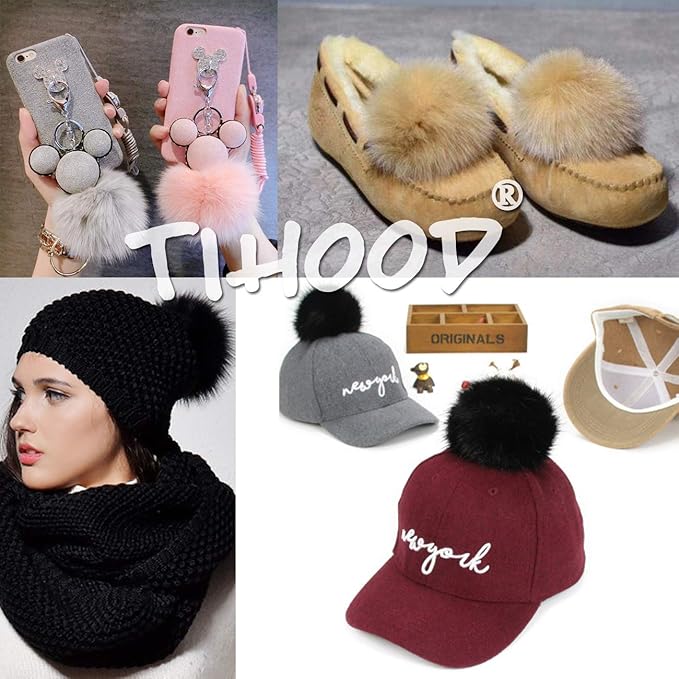 TIHOOD 24PCS Faux Fur Pom Pom Balls DIY Faux Fox Fur Fluffy Pom Pom with Elastic Loop for Hats Keychains Scarves Gloves Bags Accessories(12 Colors, 2 Pcs for Each Color)