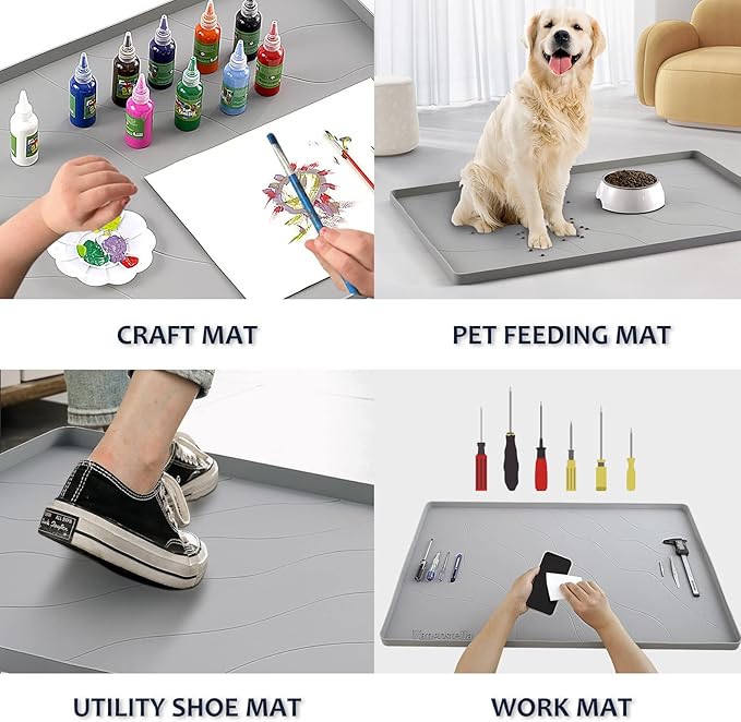 Heavy Duty Silicone Under Sink Mats for Kitchen Waterproof 19" x 19", Extra Thick Under Sink Rubber Mat Drip Tray, Raised Edge Under Sink Liner,Prevent Drips, Leaks, Spills,Grey