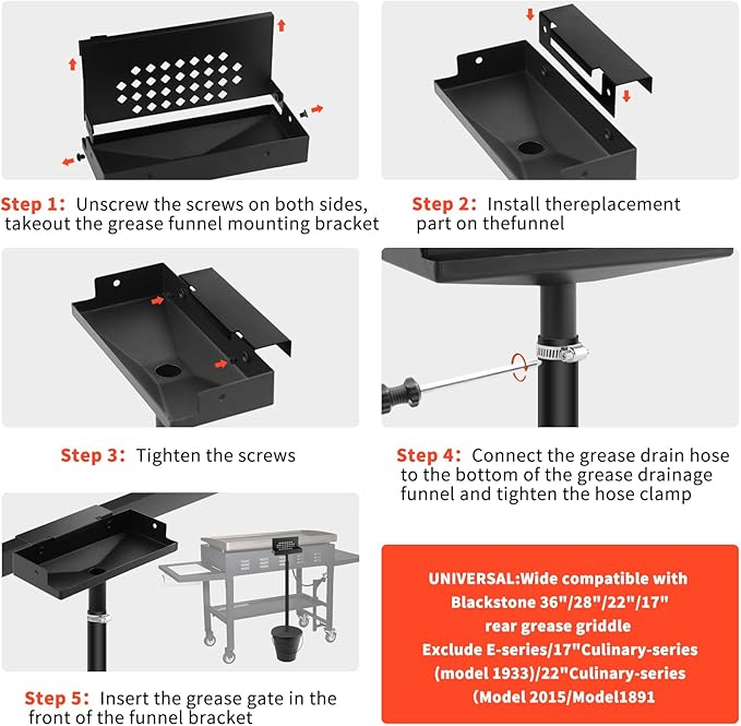 Rear Grease Drainage System for Blackstone, Grease Gate for Blackstone Grease Cup Upgraded Two mounting Options Blackstone Accessories Set with Grease Trap,Grease Bucket and a Silicone Bucket Liners