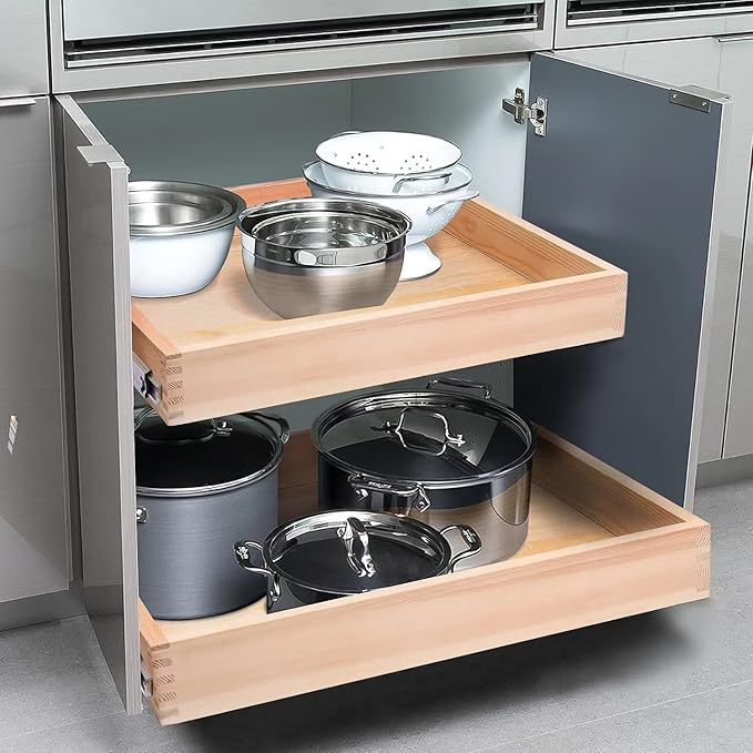 23”W x 21”D x 3”H Soft Close Slide Out Wood Drawer Organizer for Kitchen, Bottom and Side Assembly (Cabinet Opening>23.5 inches for Bottom Assembly, Opening= 23 inches for Side Assembly)