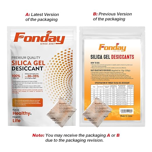 10g x 30 packs Fonday Rechargeable Silica Gel Desiccant Packets Fast Reactivate Desiccant Bags Moisture Indicating Orange to Green